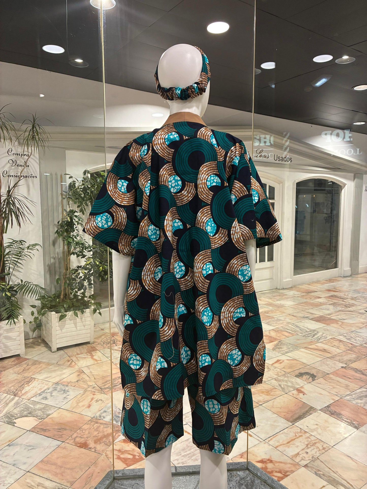 Suit with Kimono and African cloth shorts