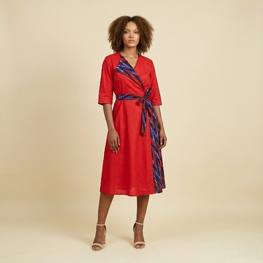 Red Midi Dress with Print