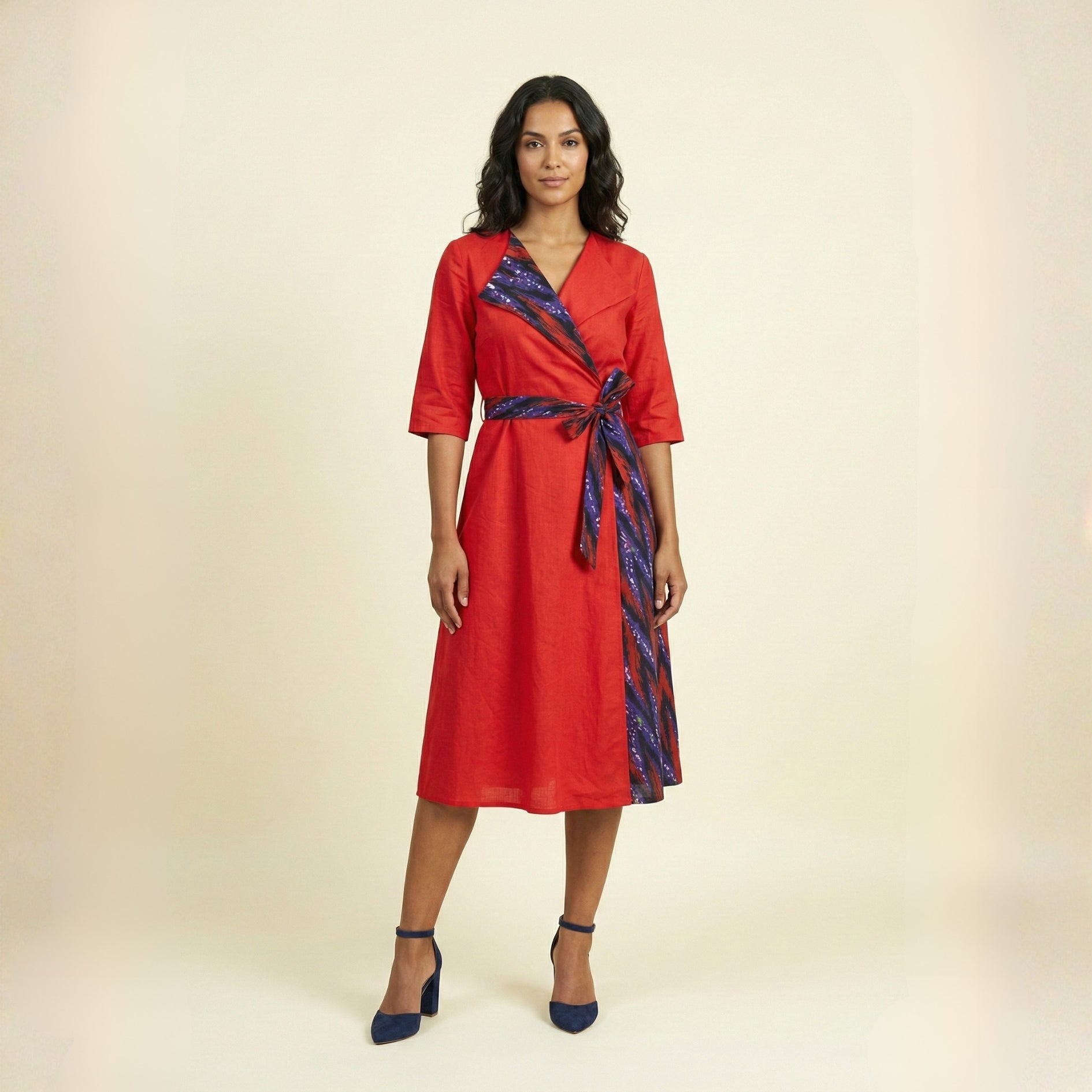 Red Midi Dress with Print