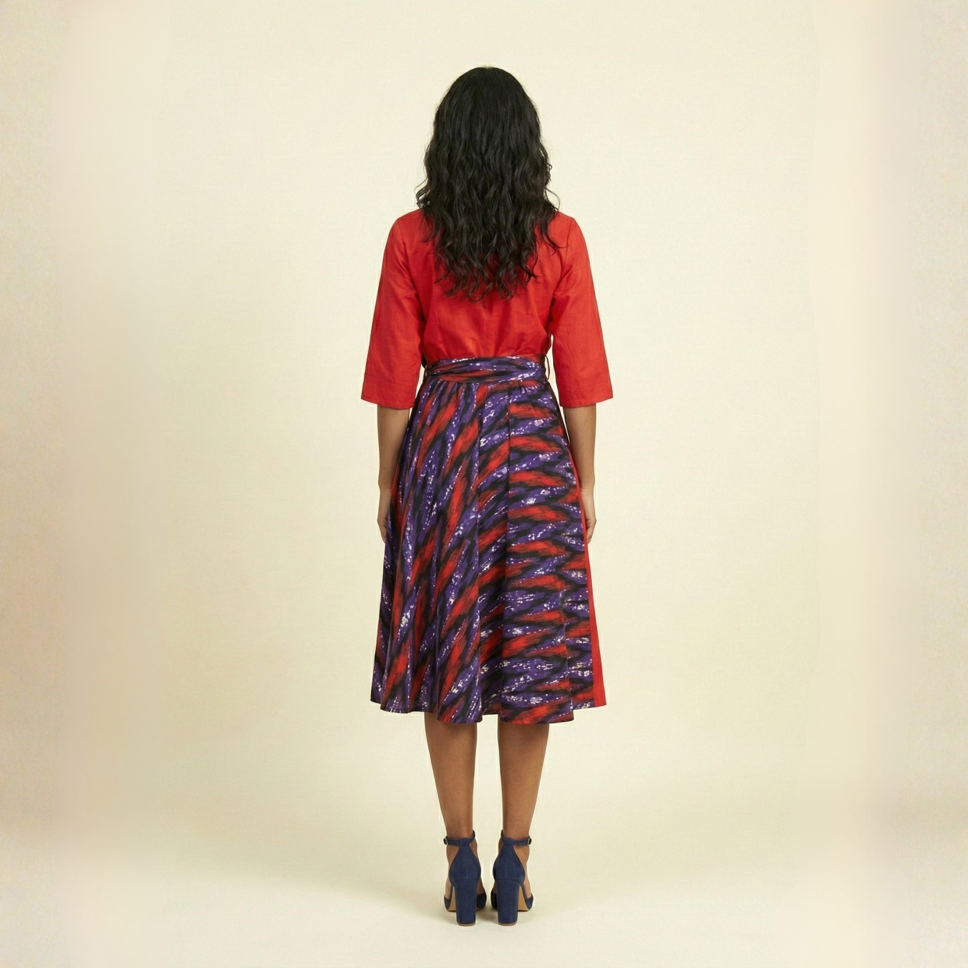 Red Midi Dress with Print