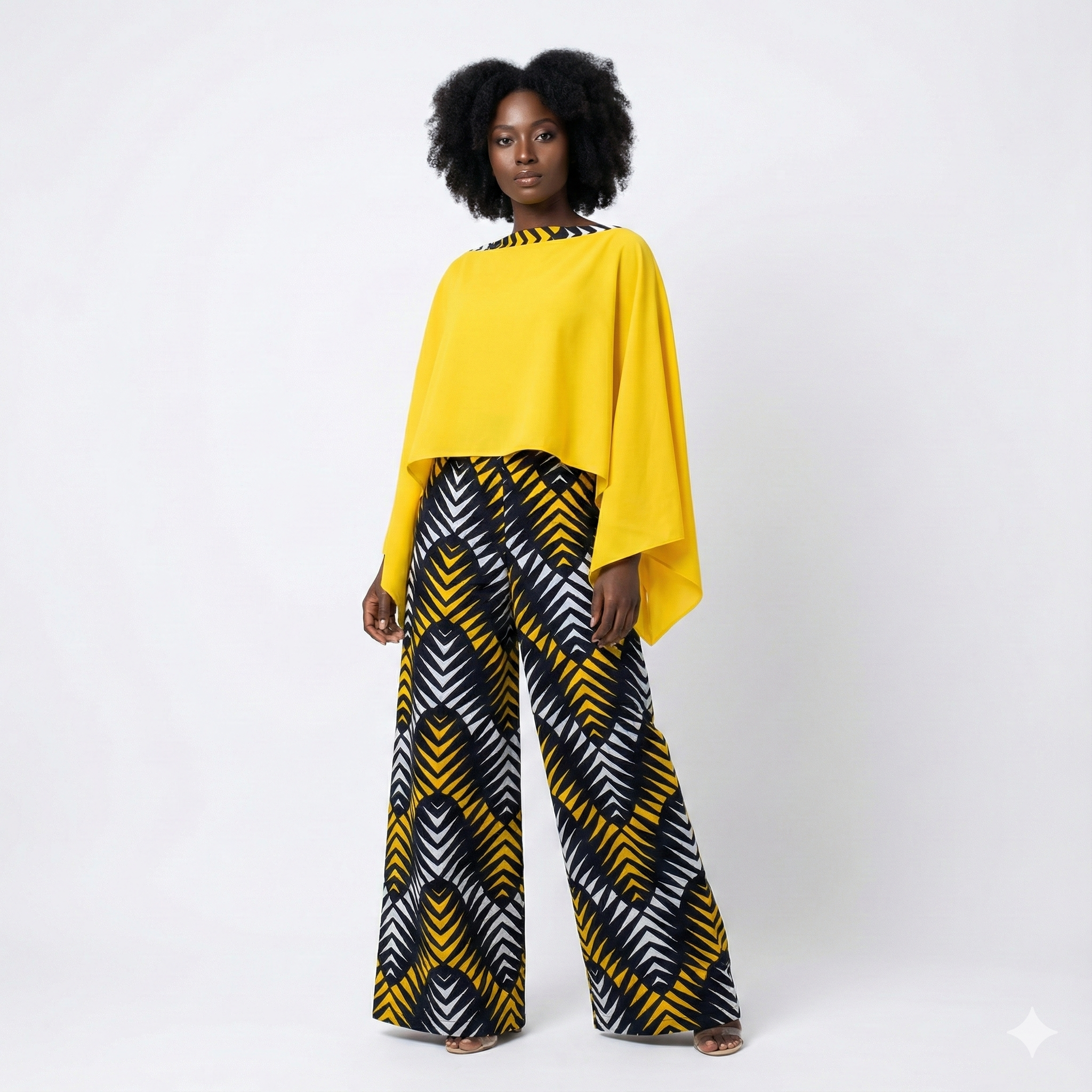 Palazzo pants with cape blouse