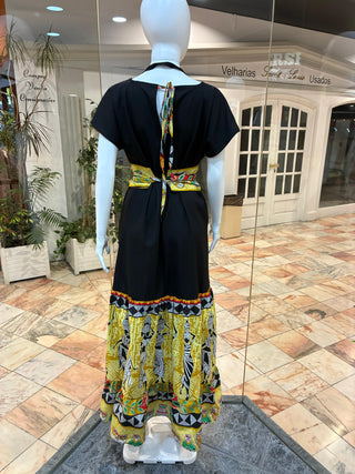 Vestido longo babado com manga japonesa